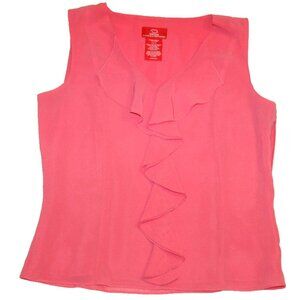 Oscar de la Renta Sz 6 Pink Cream V Neck Ruffle Side Zipper Blouse